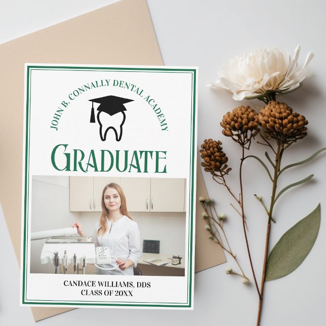 Green Dental School Photo Custom Graduation Announcement (Creator Uploaded)