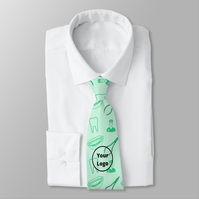 Green dentist pattern neck tie (Tied)