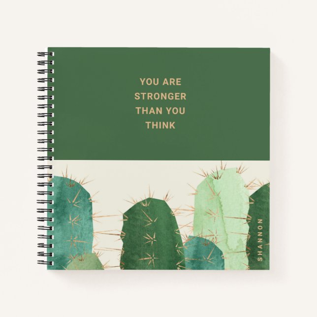 Green Desert Cactus Inspirational Quote Notebook (Front)