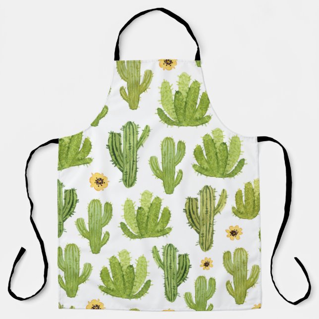 Green Desert Cactus: Watercolor Seamless Apron (Front)