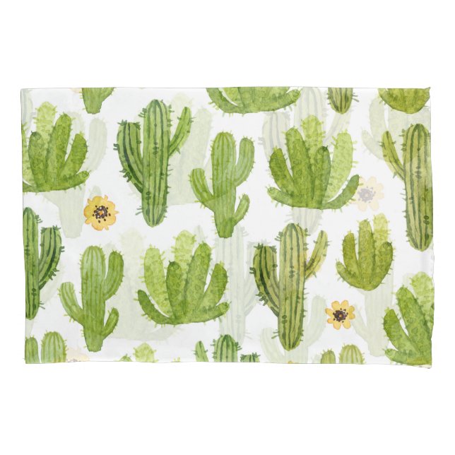 Green Desert Cactus: Watercolor Seamless Pillow Case (Front)