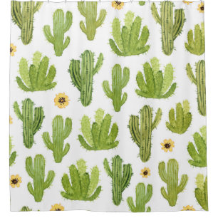 Green Desert Cactus: Watercolor Seamless Shower Curtain