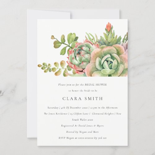 GREEN DESERT SUCCULENT CACTI FOLIAGE BRIDAL SHOWER INVITATION