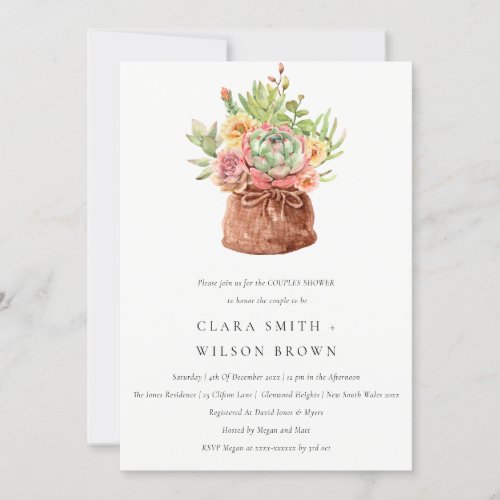 GREEN DESERT SUCCULENT CACTI FOLIAGE COUPLE SHOWER INVITATION