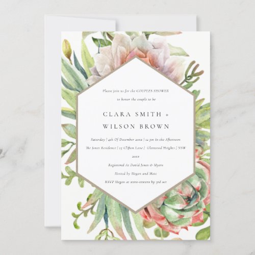 GREEN DESERT SUCCULENT CACTI FOLIAGE COUPLE SHOWER INVITATION