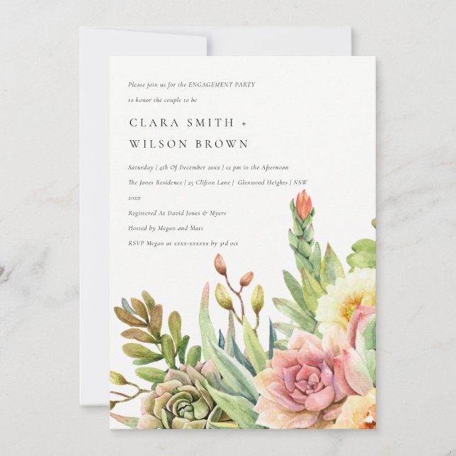 GREEN DESERT SUCCULENT CACTI FOLIAGE ENGAGEMENT INVITATION (Front)