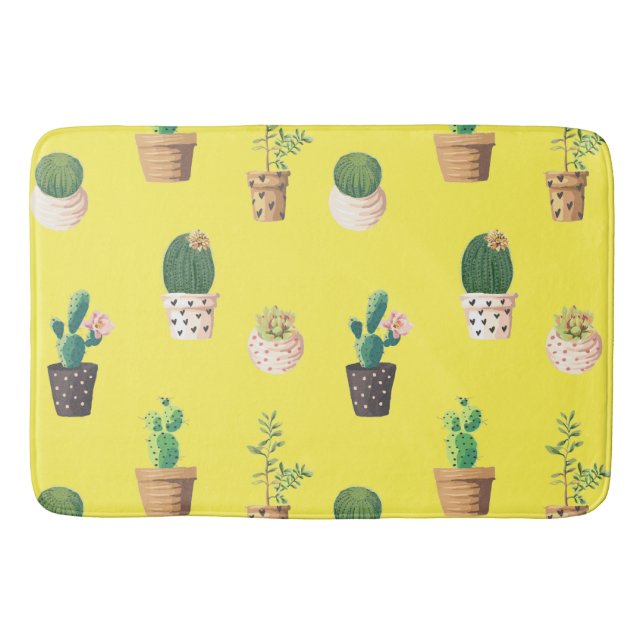 Green Dessert Succulent Cactus in Pots Bath Mat (Front)