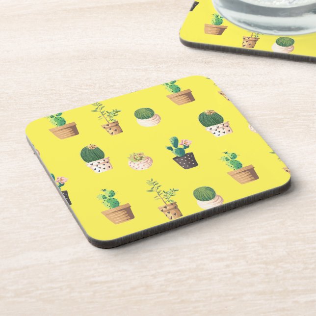 Green Dessert Succulent Cactus in Pots Beverage Coaster (Left Side)
