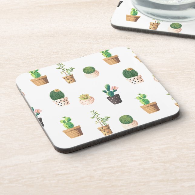 Green Dessert Succulent Cactus in Pots Beverage Coaster (Left Side)