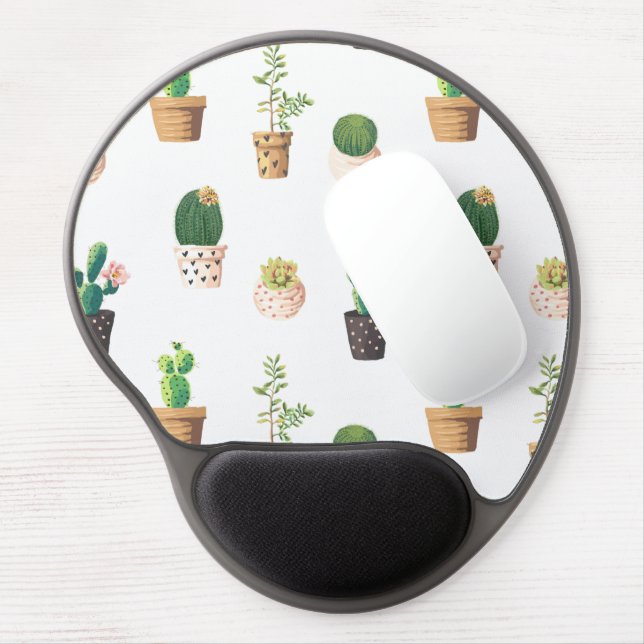 Green Dessert Succulent Cactus in Pots Gel Mouse Pad (Left Side)