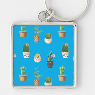 Green Dessert Succulent Cactus in Pots Keychain