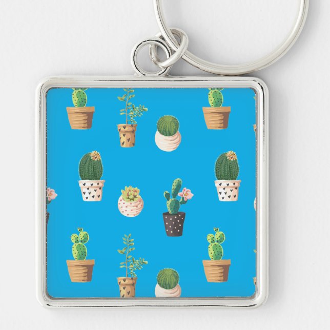 Green Dessert Succulent Cactus in Pots Keychain (Front)