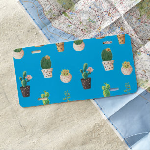 Green Dessert Succulent Cactus in Pots License Plate