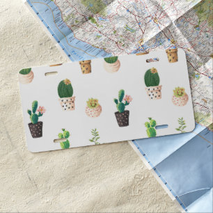 Green Dessert Succulent Cactus in Pots License Plate