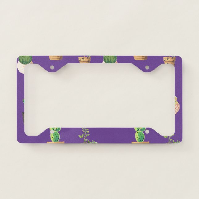 Green Dessert Succulent Cactus in Pots License Plate Frame (Front)