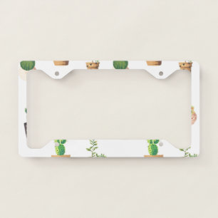 Green Dessert Succulent Cactus in Pots License Plate Frame