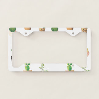 Green Dessert Succulent Cactus in Pots License Plate Frame