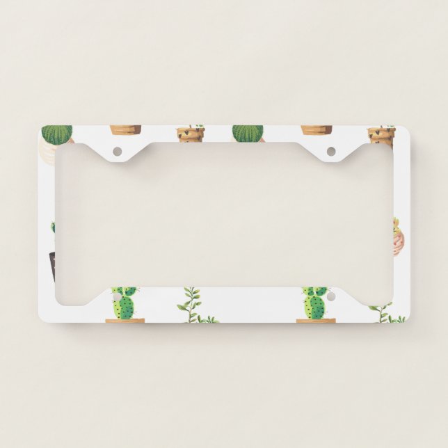 Green Dessert Succulent Cactus in Pots License Plate Frame (Front)