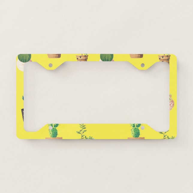 Green Dessert Succulent Cactus in Pots License Plate Frame (Front)