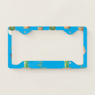 Green Dessert Succulent Cactus in Pots License Plate Frame