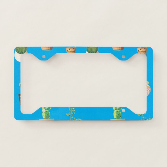 Green Dessert Succulent Cactus in Pots License Plate Frame (Front)