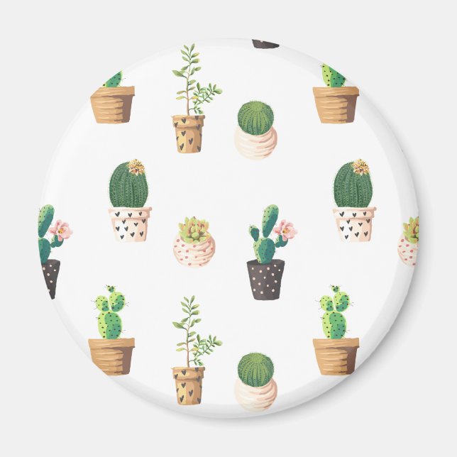 Green Dessert Succulent Cactus in Pots Magnet (Front)