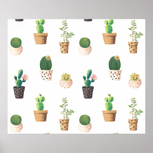 Green Dessert Succulent Cactus in Pots Poster (Front)