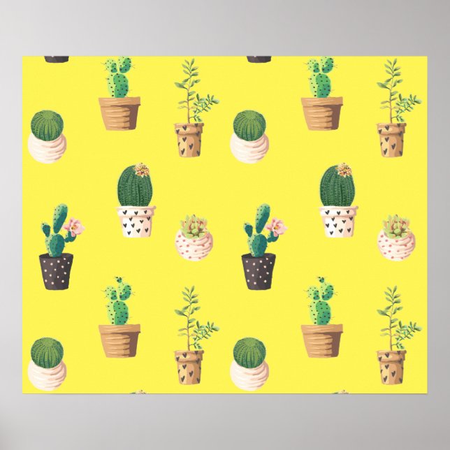 Green Dessert Succulent Cactus in Pots Poster (Front)