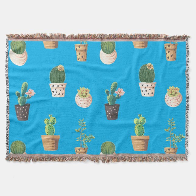Green Dessert Succulent Cactus in Pots Throw Blanket (Front)