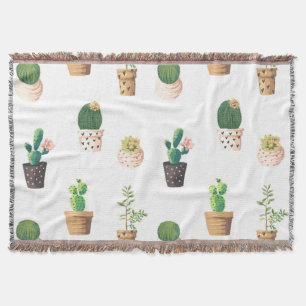 Green Dessert Succulent Cactus in Pots Throw Blanket