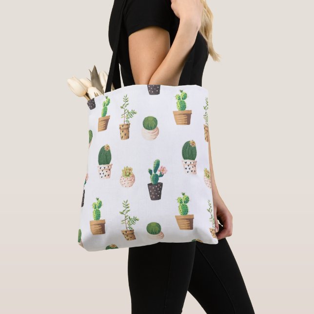 Green Dessert Succulent Cactus in Pots Tote Bag (Close Up)