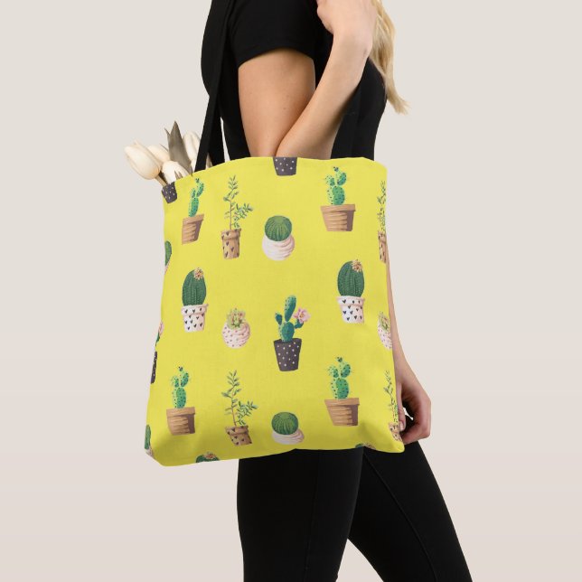 Green Dessert Succulent Cactus in Pots Tote Bag (Close Up)