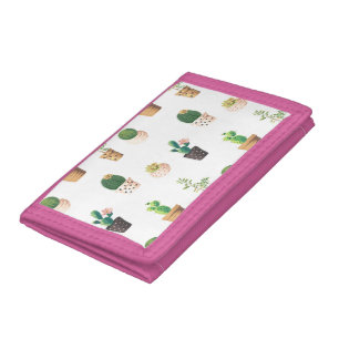 Green Dessert Succulent Cactus in Pots Trifold Wallet