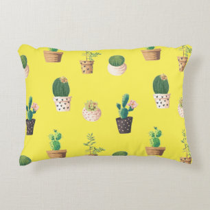 Green Dessrt Succulent Cactus in Pots Accent Pillow