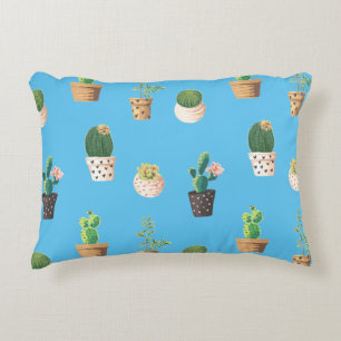 Green Dessrt Succulent Cactus in Pots Accent Pillow