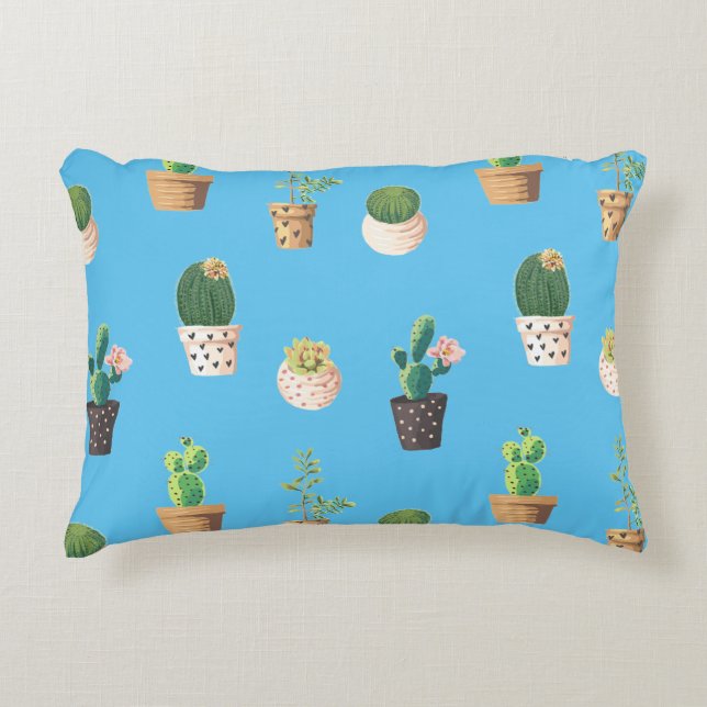 Green Dessrt Succulent Cactus in Pots Accent Pillow (Front)