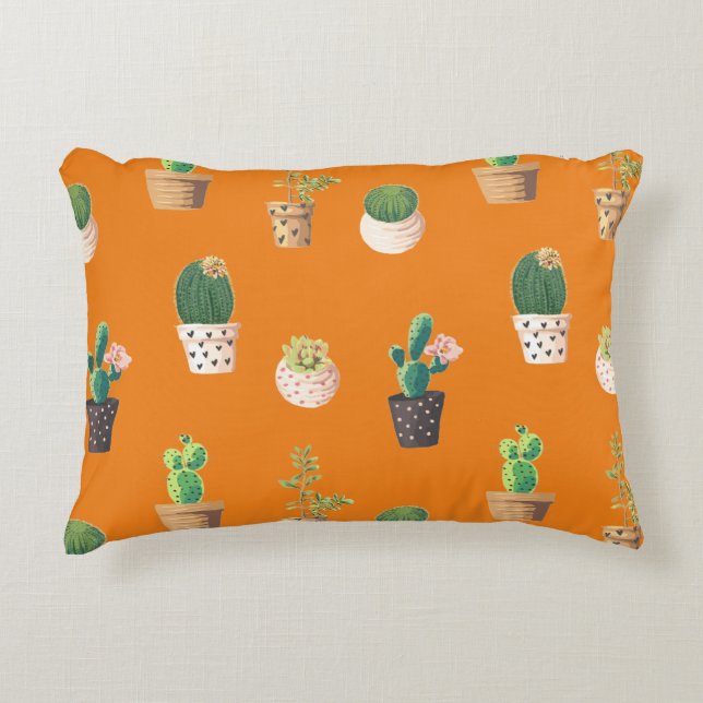 Green Dessrt Succulent Cactus in Pots Accent Pillow (Front)