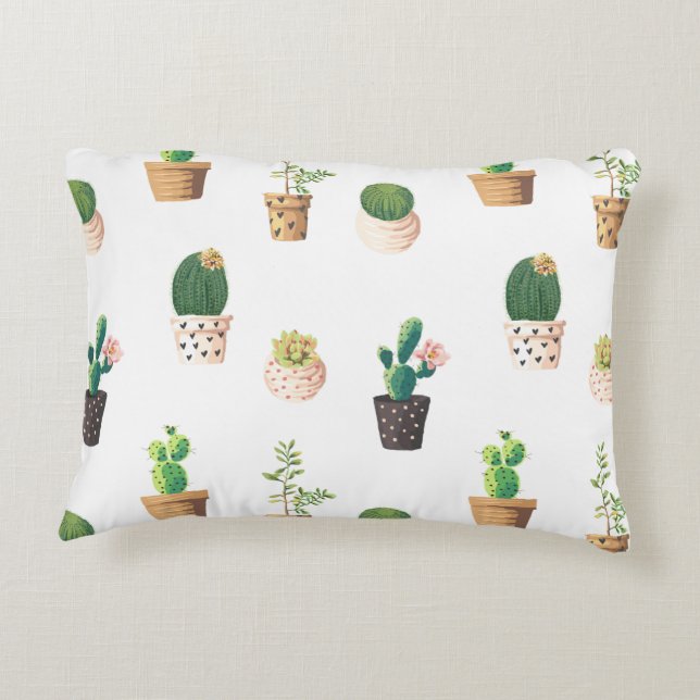 Green Dessrt Succulent Cactus in Pots Accent Pillow (Back)