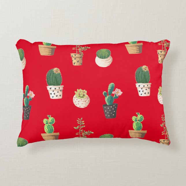 Green Dessrt Succulent Cactus in Pots Accent Pillow (Front)
