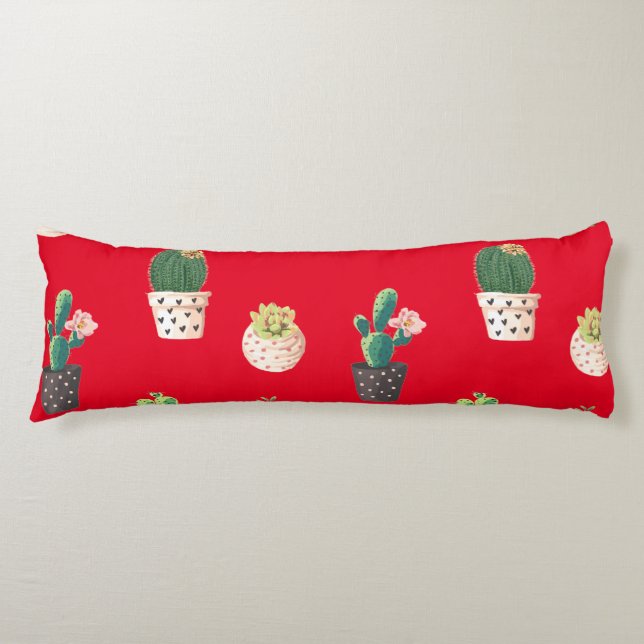Green Dessrt Succulent Cactus in Pots Body Pillow (Front)