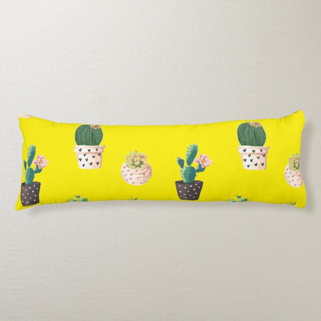 Green Dessrt Succulent Cactus in Pots Body Pillow (Front)