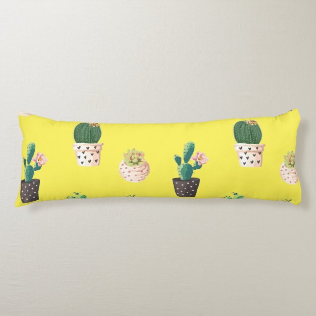 Green Dessrt Succulent Cactus in Pots Body Pillow (Front)