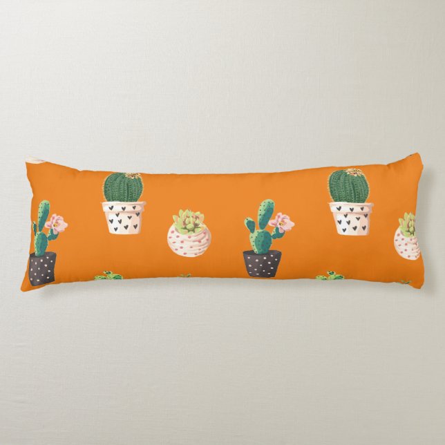 Green Dessrt Succulent Cactus in Pots Body Pillow (Front)