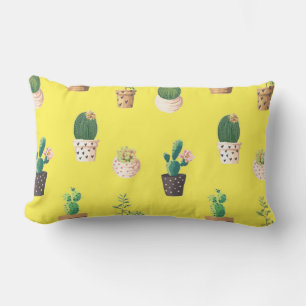 Green Dessrt Succulent Cactus in Pots Lumbar Pillow
