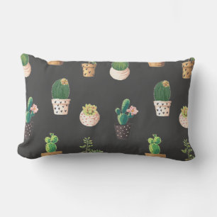 Green Dessrt Succulent Cactus in Pots Lumbar Pillow