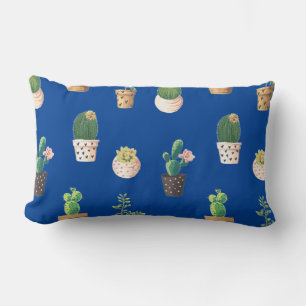 Green Dessrt Succulent Cactus in Pots Lumbar Pillow