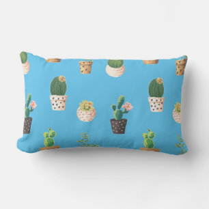 Green Dessrt Succulent Cactus in Pots Lumbar Pillow