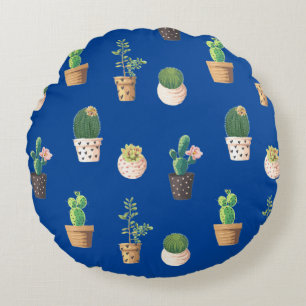 Green Dessrt Succulent Cactus in Pots Round Pillow