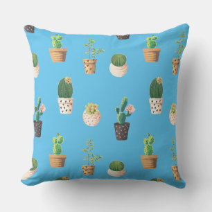 Green Dessrt Succulent Cactus in Pots Throw Pillow