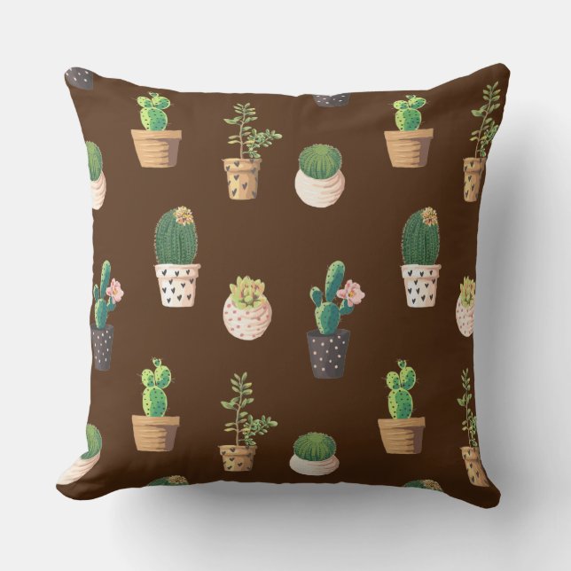 Green Dessrt Succulent Cactus in Pots Throw Pillow (Front)